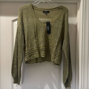 Lulus khaki green crochet sweater